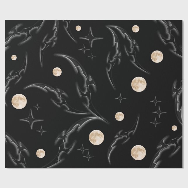 Papier Cadeau Dark Gothic Moon & Stars Wrapping Paper  (Plat)
