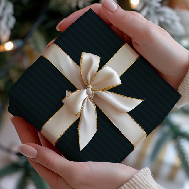 Papier Cadeau Dark Navy & Green Striped (Créateur téléchargé)