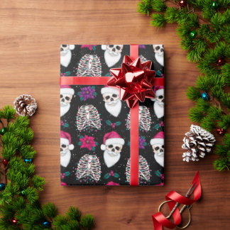 Papier Cadeau Dark Santa Hat Skeleton Cadeau de Noël
