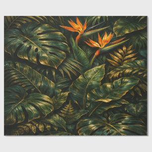 Papier Cadeau Dark Tropical Monstera Gold Botanical Gift Wrap