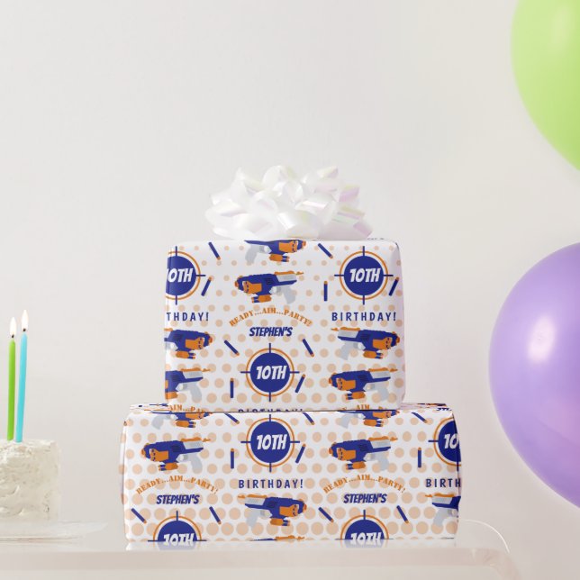 Papier Cadeau Dart Gun Bataille War Boys Anniversaire Nom du gar (Cadeaux de fête)