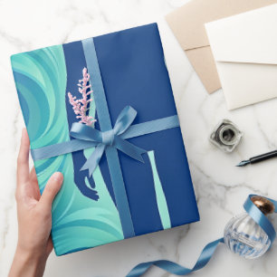 Papier cadeau d'art silhouette abstraite océan ble