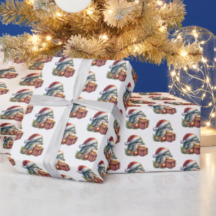 Papier Cadeau Dauphin de plage en carrelage festif Noël