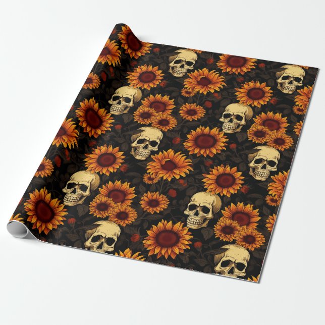 Papier Cadeau Day of the Dead Skull and Sunflowers (Déroulé)