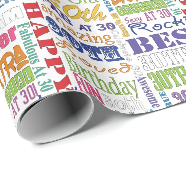 Papier Cadeau De fête d'anniversaire cadeaux uniques et 30èmes (Coin rond)