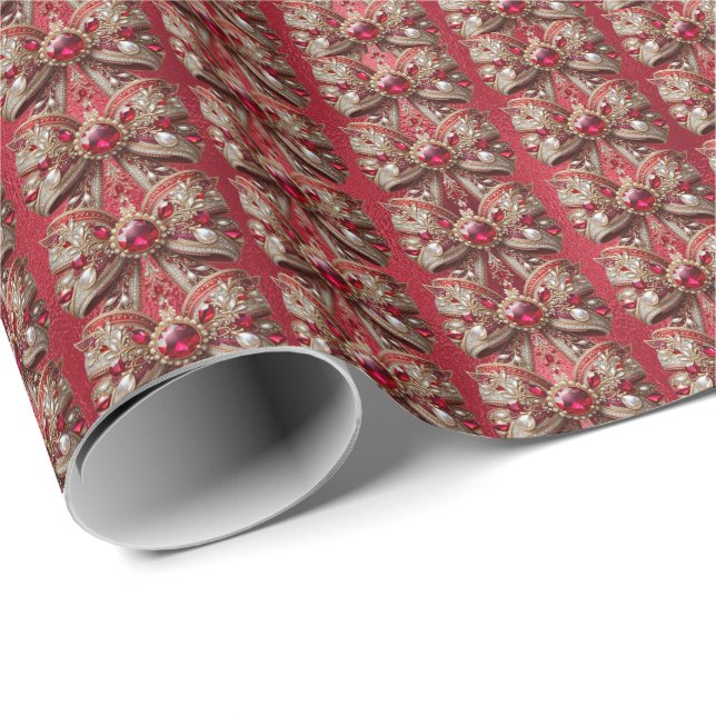 Papier cadeau de fêtes avec ruban rouge (Coin rond)