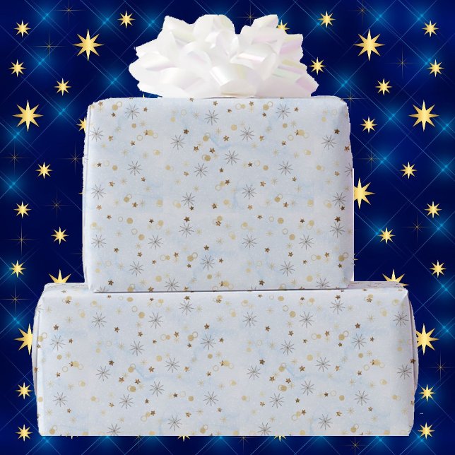Papier Cadeau de Fêtes Étoiles Scintillantes Bleue (Créateur téléchargé)