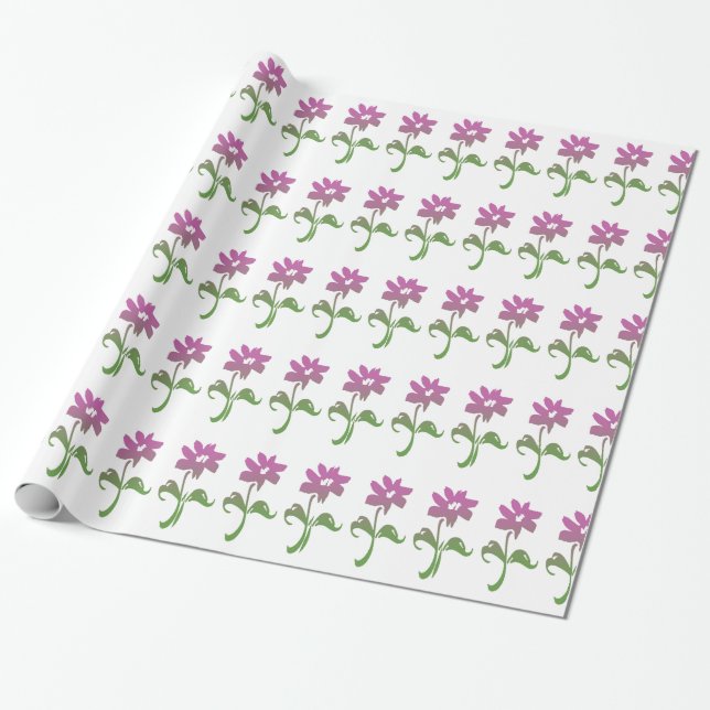 Papier cadeau de jardin rose et vert à fleurs (Déroulé)