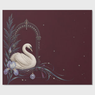 Papier cadeau de luxe Burgundy Noël Cygne