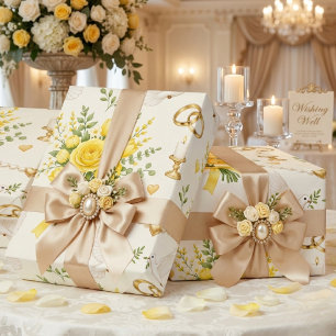 Papier Cadeau de Mariage et de Fiançailles à Fleur