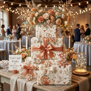 Papier cadeau de mariage floral en terre cuite ave