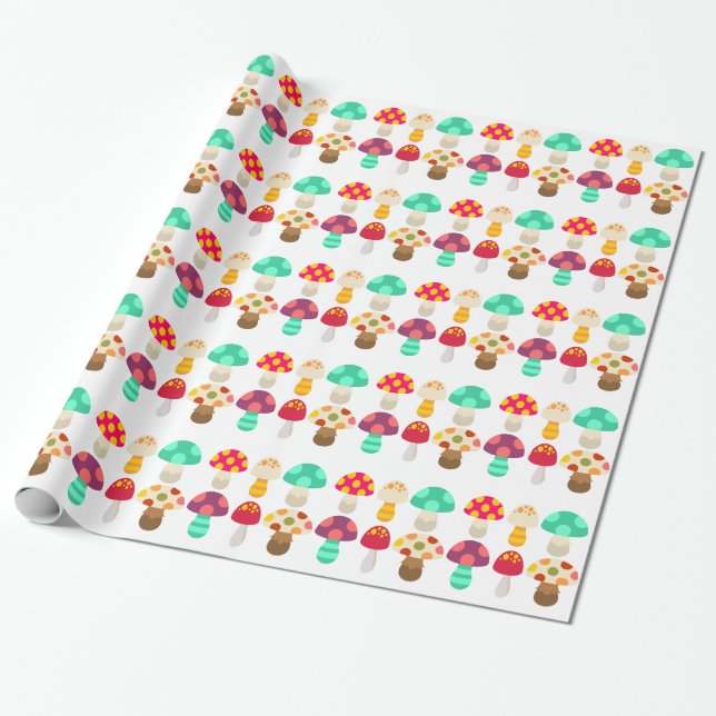 Papier Cadeau De mignons champignons colorés (Déroulé)