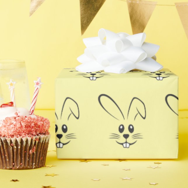 Papier Cadeau De Mignons lapins Sur Jaune (Fête d'anniversaire)