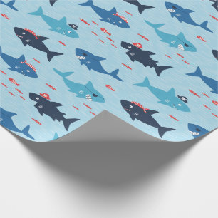 Papier Cadeau De mignons requins drôles avec des casquettes pira