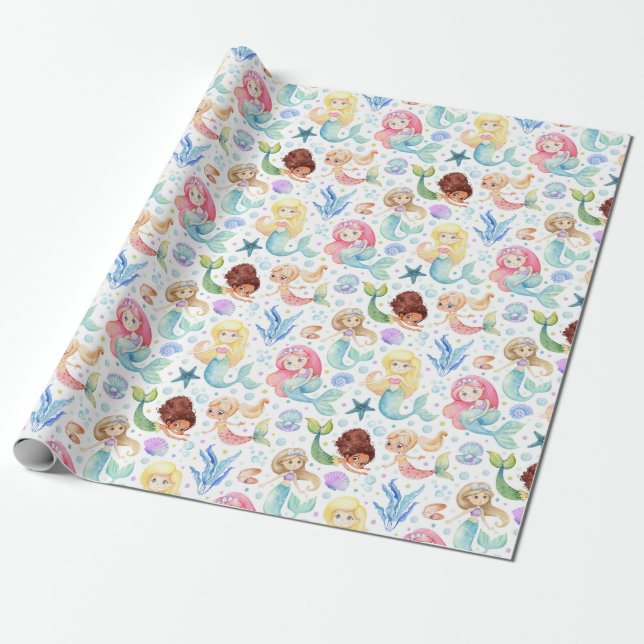 Papier Cadeau De mignons sirènes d'eau sous la mer (Déroulé)