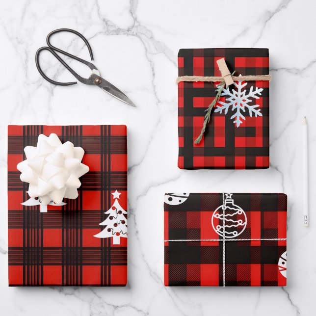 Papier cadeau de Noël à carreaux de Buffalo 3 pièc (Recto)