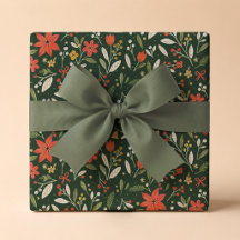 Papier cadeau de Noël à motif floral folk festif