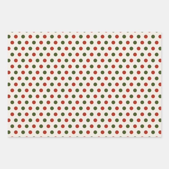 Papier Cadeau de Noël à pois Rouge & Vert Classiqu (Devant)