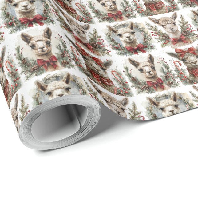 Papier cadeau de Noël à thème Alpaca pour les fête (Coin rond)