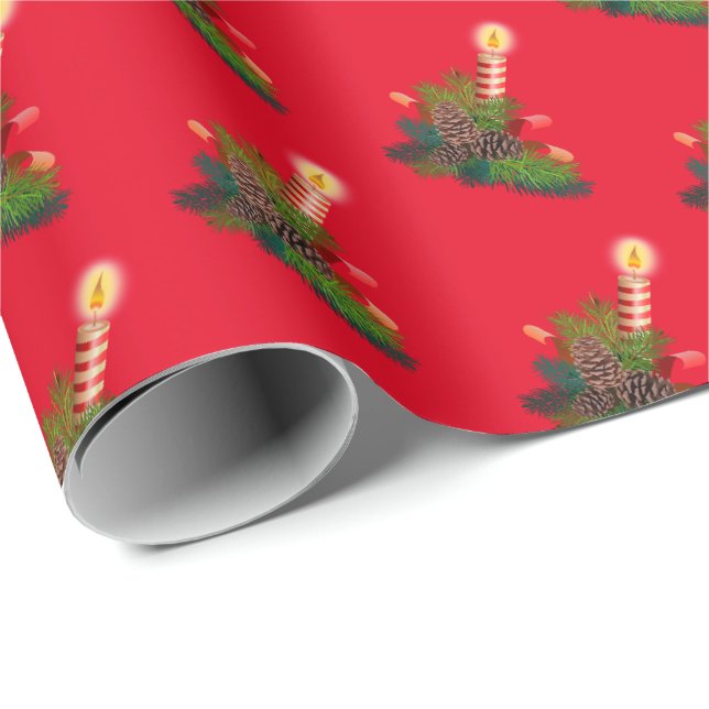 Papier cadeau de Noël à thème Bougie rouge (Coin rond)