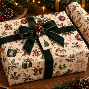 Papier cadeau de Noël aquarelle de luxe