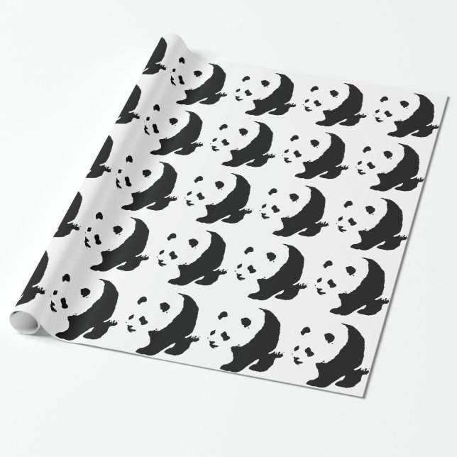Papier cadeau de Noël Art Panda noir et blanc (Déroulé)