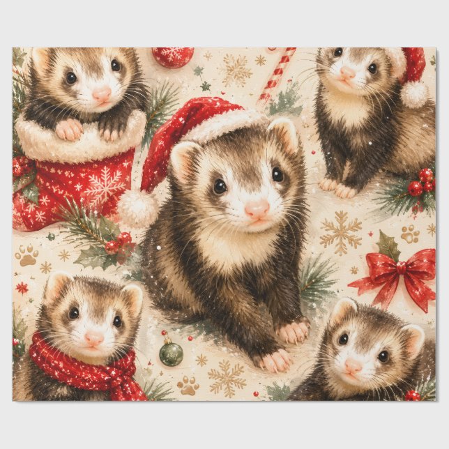 Papier Cadeau de Noël au Furet Fantaisiste (Plat)