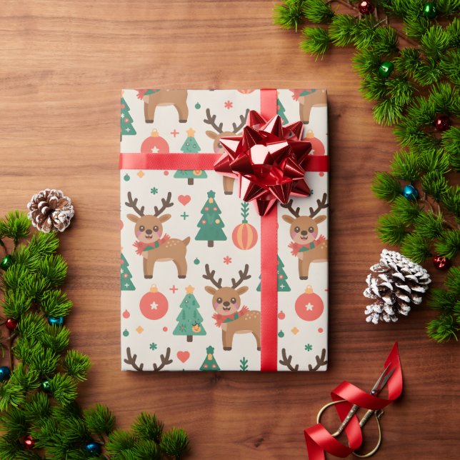 papier cadeau de Noël avec renne (Cadeau de vacances)