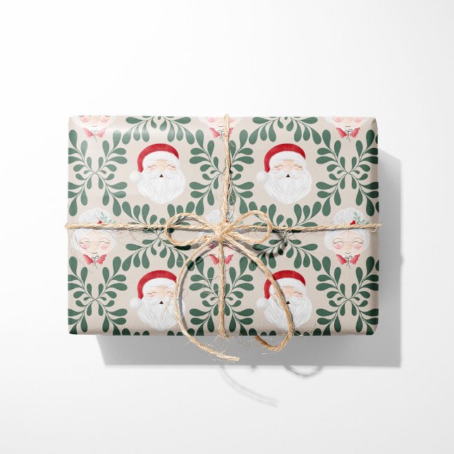 Papier cadeau de Noël beige M. et Mme Claus (Créateur téléchargé)
