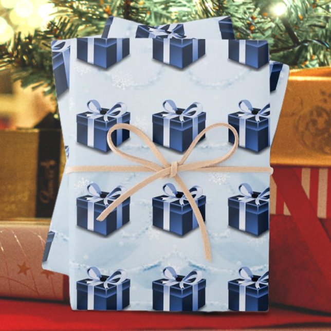 Papier cadeau de Noël bleu (Blue Christmas Gift Wrapping Paper)