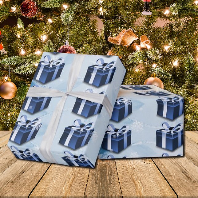 Papier cadeau de Noël bleu (Blue Christmas Gift Wrapping Paper)