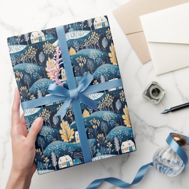 Papier cadeau de Noël bleu scandinave (Cadeaux)
