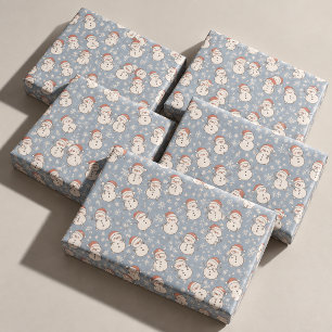 Papier cadeau de Noël Bonhommes de neige et flocon