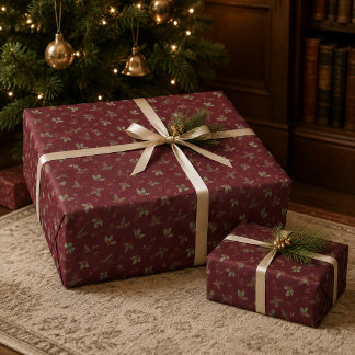 Papier cadeau de Noël botanique de Bourgogne