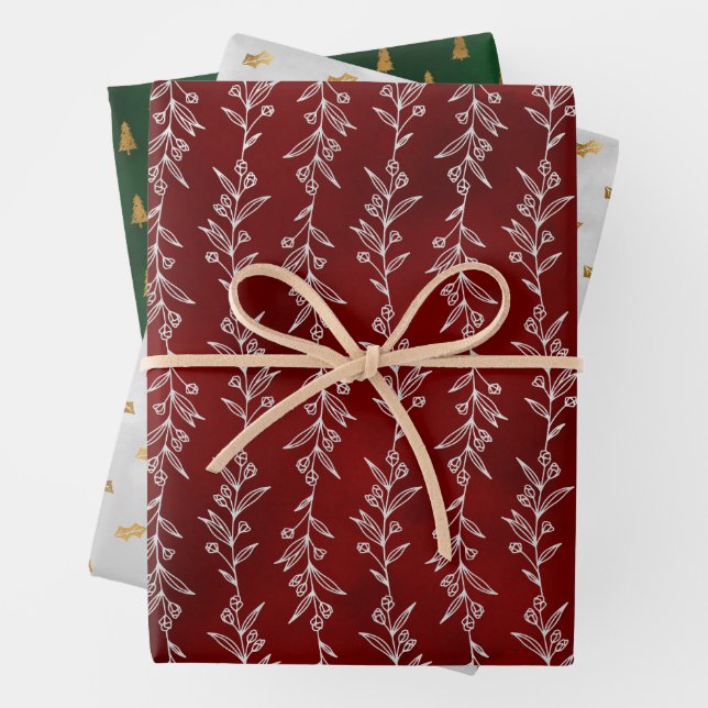 Papier Cadeau de Noël Botanique Élégance Rustique (En situation)