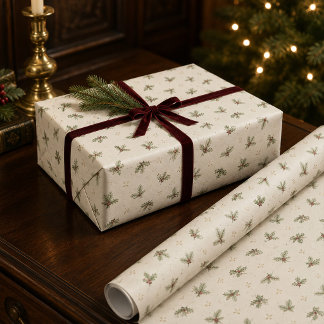 Papier cadeau de Noël botanique ivoire