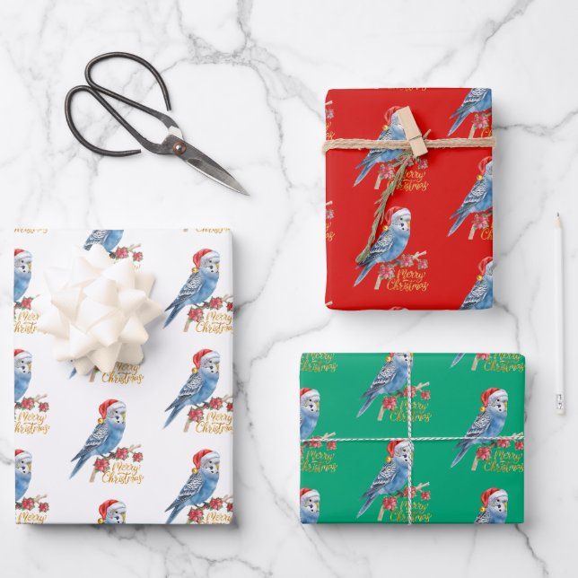 Papier cadeau de Noël Budgie (Recto)