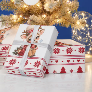 Papier cadeau de Noël cerf nordique cosy