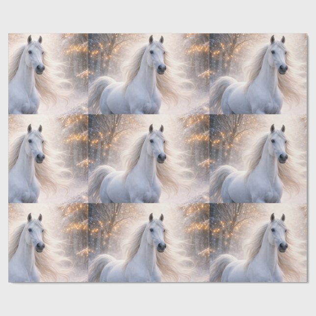 Papier cadeau de Noël Cheval et Neige (Plat)