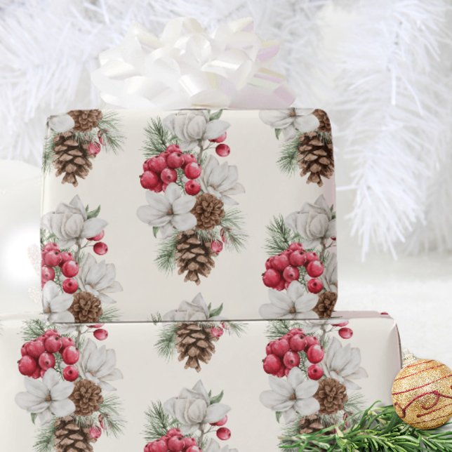 Papier cadeau de Noël Cône de pin Magnolia (Créateur téléchargé)