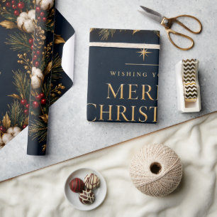 Papier cadeau de Noël Couronne dorée Bleu marine