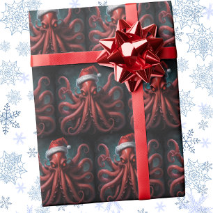 Papier cadeau de Noël Cthulhu avec chapeau de Père