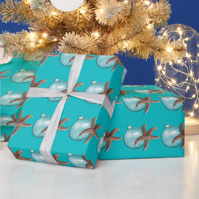 Papier cadeau de Noël Étoile de mer Turquoise Trop (Vacances)