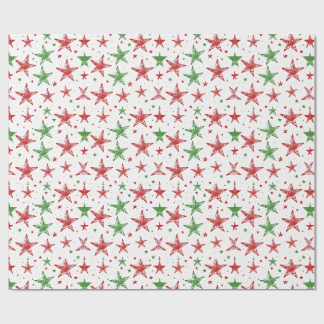 Papier cadeau de Noël étoile rouge et vert (Plat)