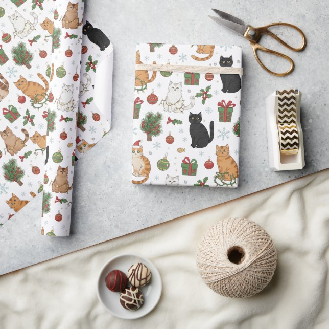 Papier cadeau de Noël Félins Festifs (Artisanat)