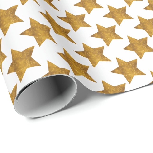 Papier Cadeau de Noël Fêtes Étoiles Dorées sur Fon (Coin rond)
