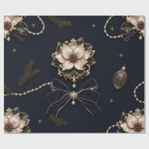 Papier cadeau de Noël Navy Étoile de luxe poinsett