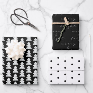 Papier cadeau de Noël noir et blanc moderne