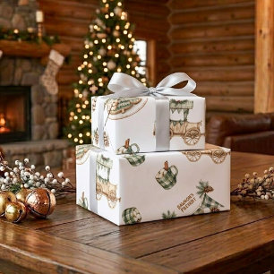 Papier cadeau de Noël personnalisé avec nom Rustic