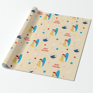 Papier Cadeau de Noël pour Chien de Plage de Surf